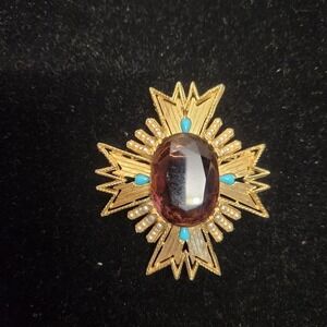 Vintage Signed Art Arthur Pepper Purple Gold tone Brooch